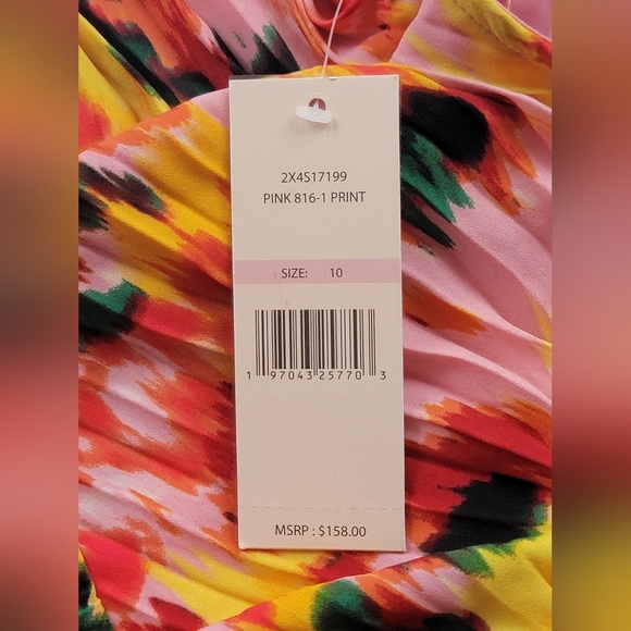 Nanette Lepore Floral Pink Print Pleated Midi Dress Women's Size 10 New - Picture 5 of 12